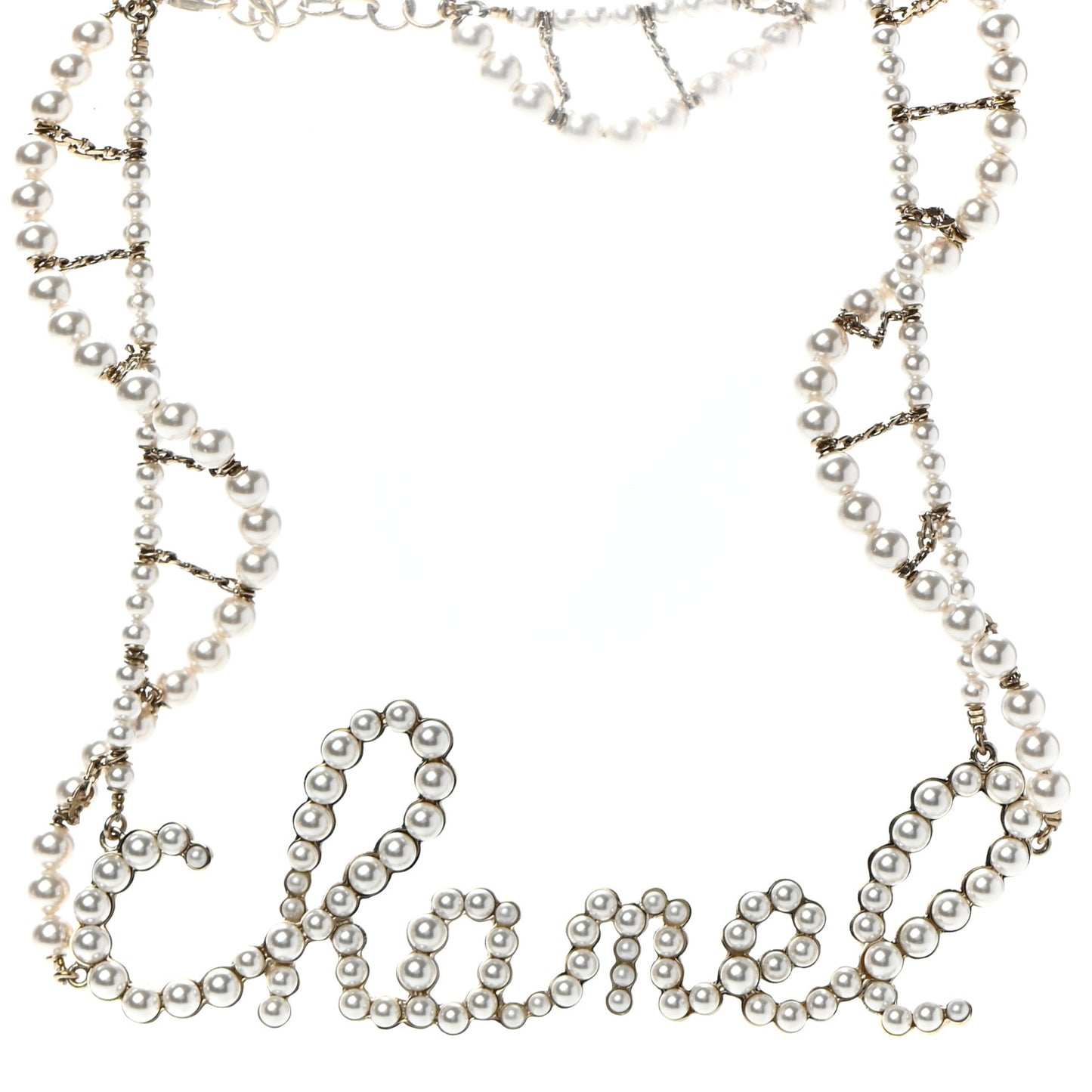 Metal Glass Swirling Pearls Necklace Gold