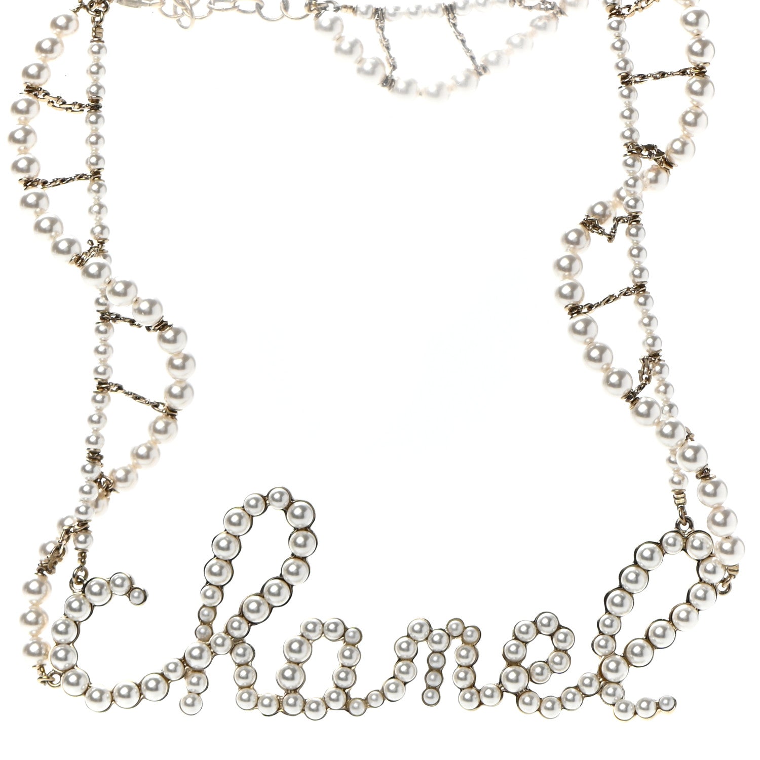 Chanel Metal Glass Swirling Pearls Necklace Gold 1 of 6
