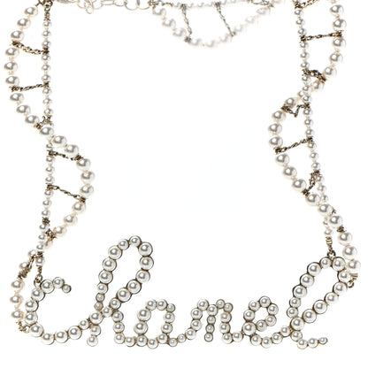 Chanel Metal Glass Swirling Pearls Necklace Gold 1 of 6