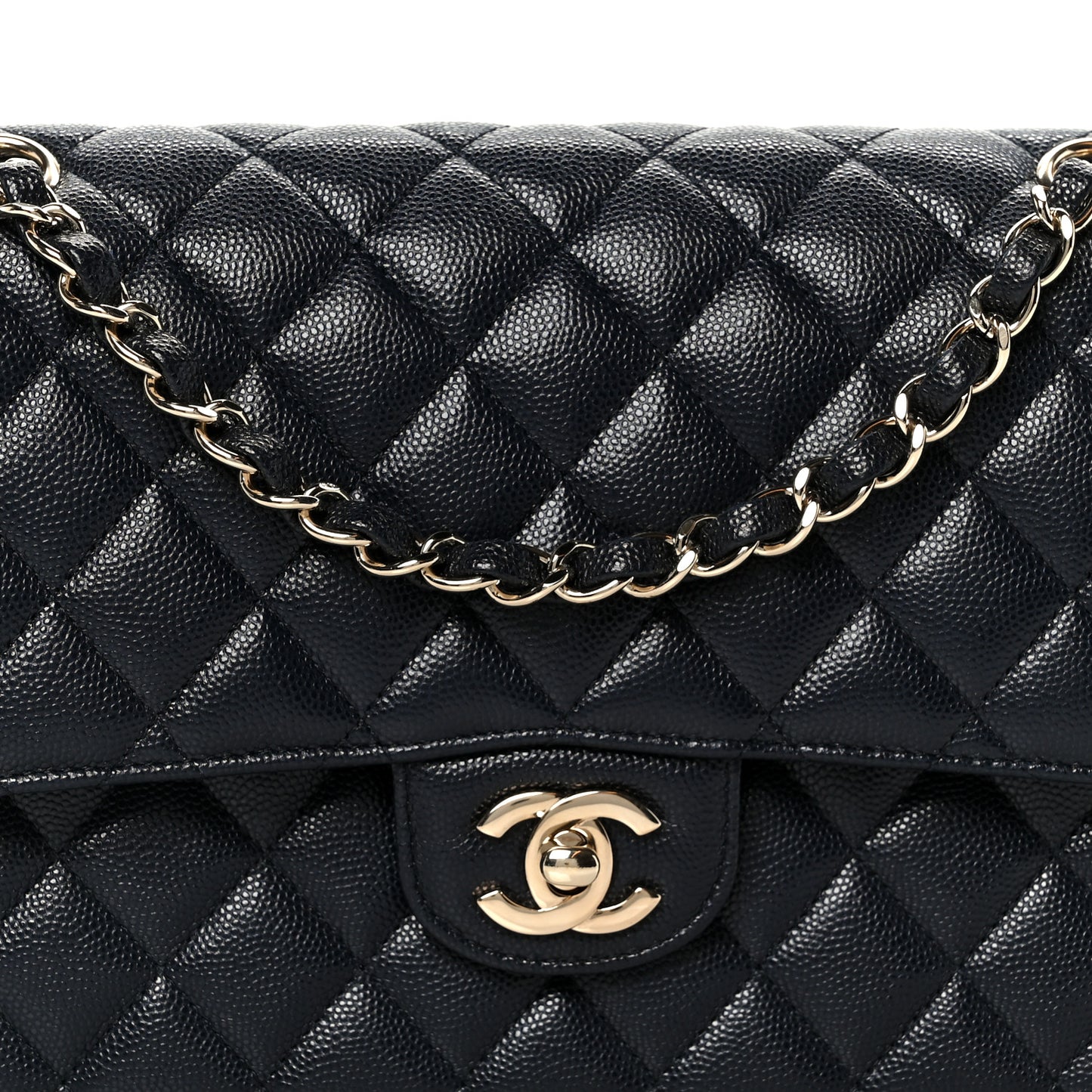 Caviar Quilted Medium Double Flap Navy