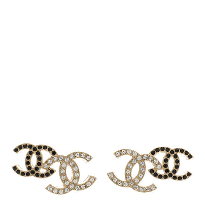 Chanel Crystal Double CC Earrings Gold Black 1 of 5