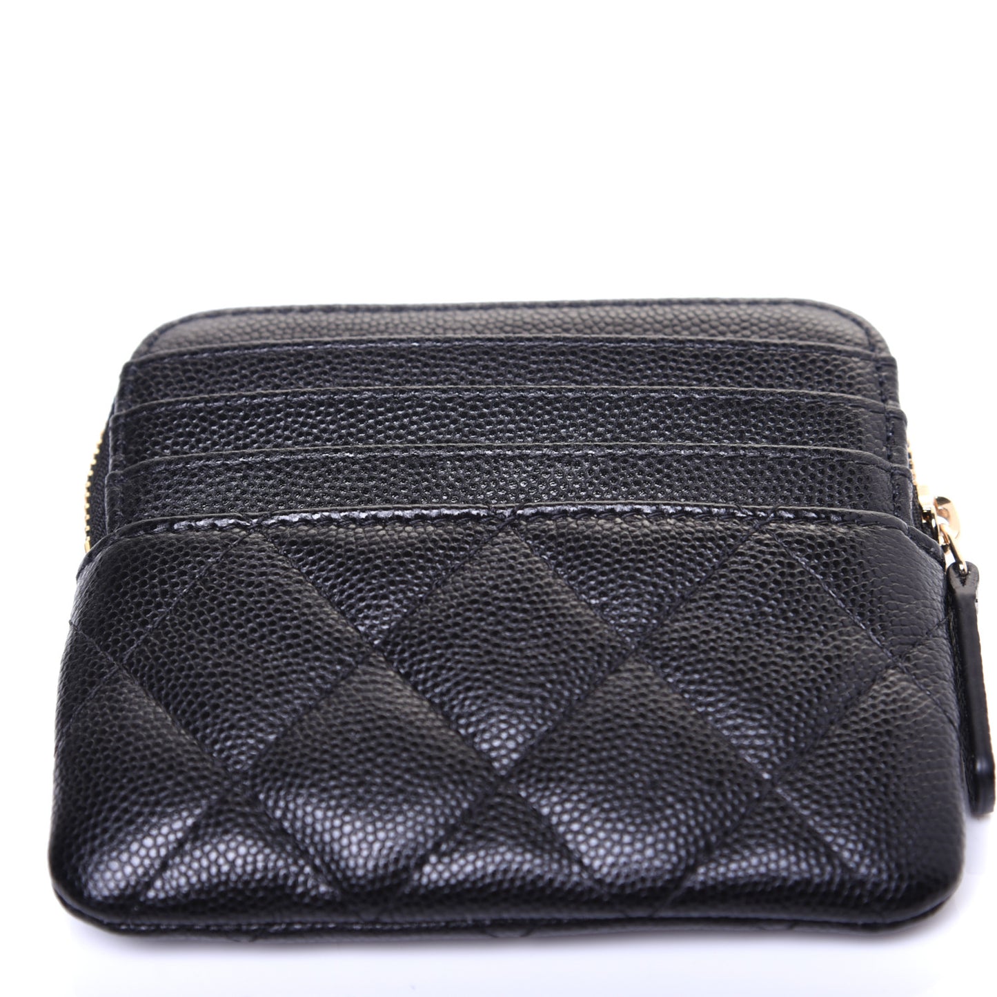 Caviar Quilted Zip Card Holder Wallet Black