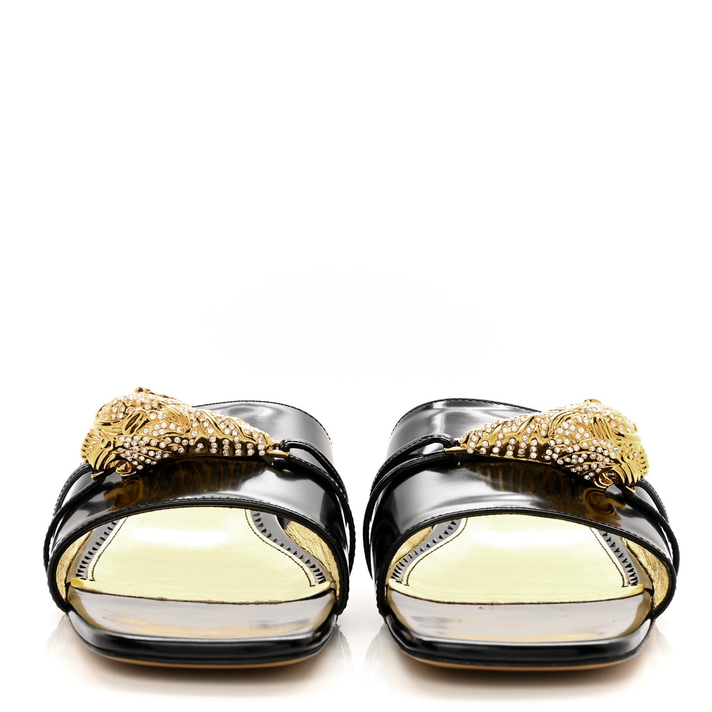 Patent Crystal Snake Head Block Heel Slide Sandals 39 Black