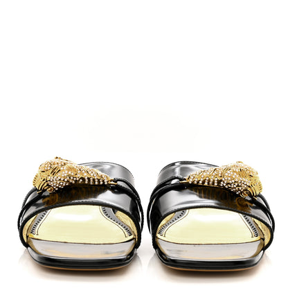 Gucci Patent Crystal Snake Head Block Heel Slide Sandals 39 Black 2 of 9