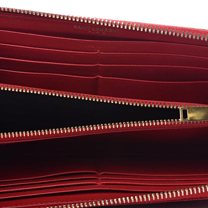 Saint Laurent Grain De Poudre Monogram Zip Around Wallet New Red 5 of 14