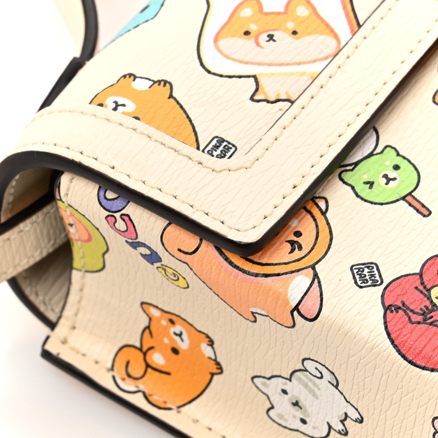 X PIKARAR Textured Dollar Calfskin Animal Print Mini Padlock Top Handle Shoulder Bag Beige Mystic White Multicolor