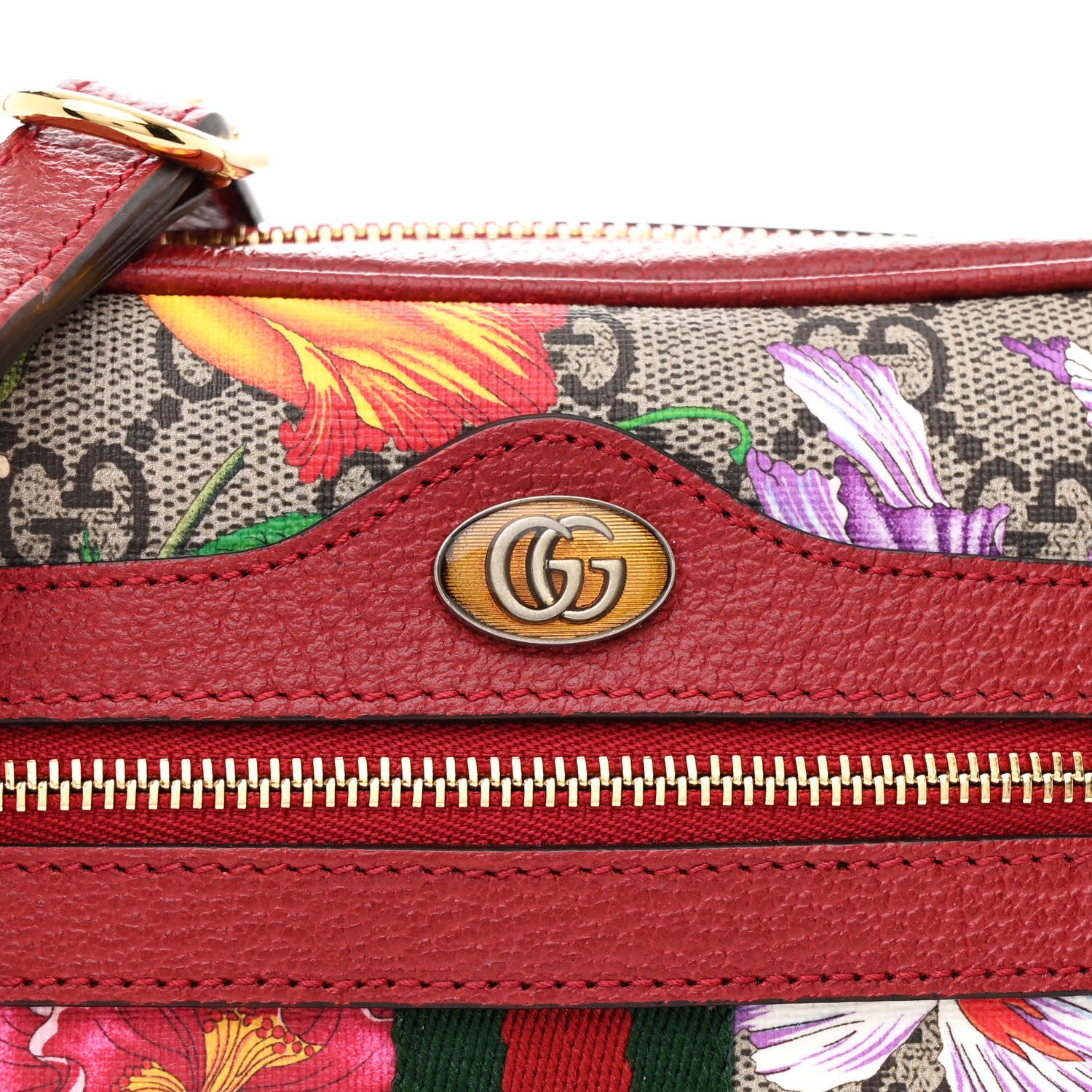 Gucci GG Supreme Monogram Flora Web Mini Ophidia Shoulder Bag Red 8 of 14
