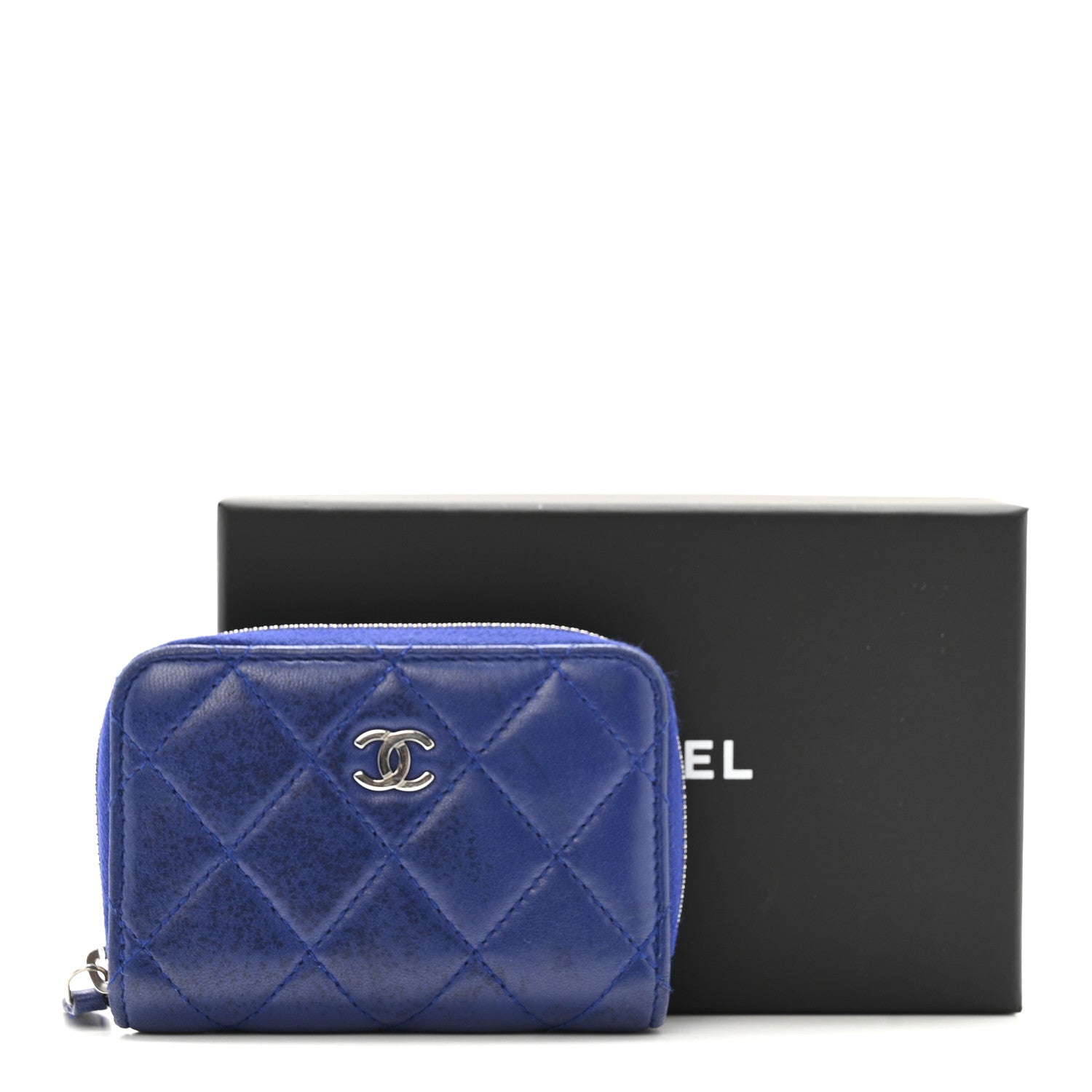 Chanel Lambskin Quilted Zip Around Coin Purse Wallet Blue 14 of 14