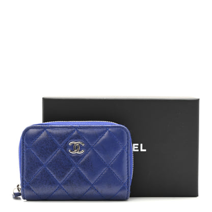 Chanel Lambskin Quilted Zip Around Coin Purse Wallet Blue 14 of 14