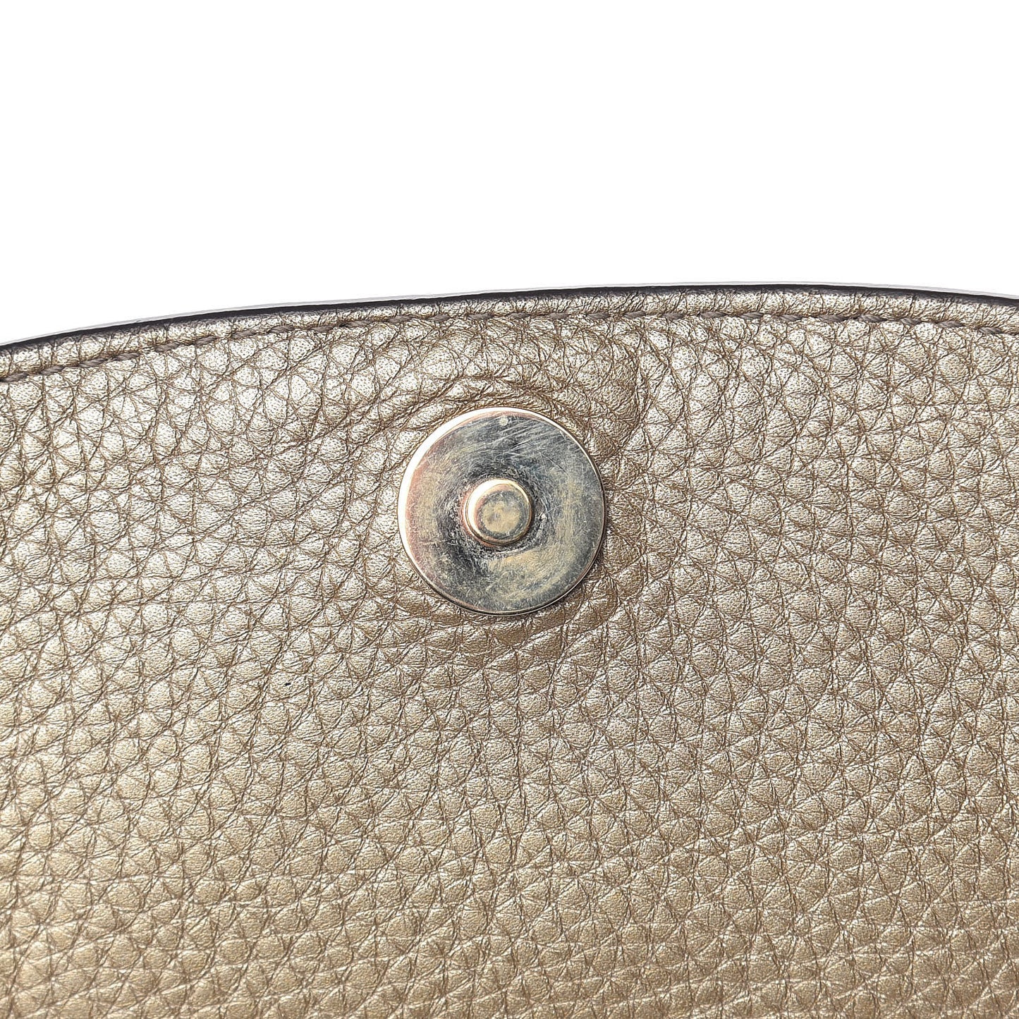 Metallic Pebbled Calfskin Small Soho Flap Crossbody Golden Beige