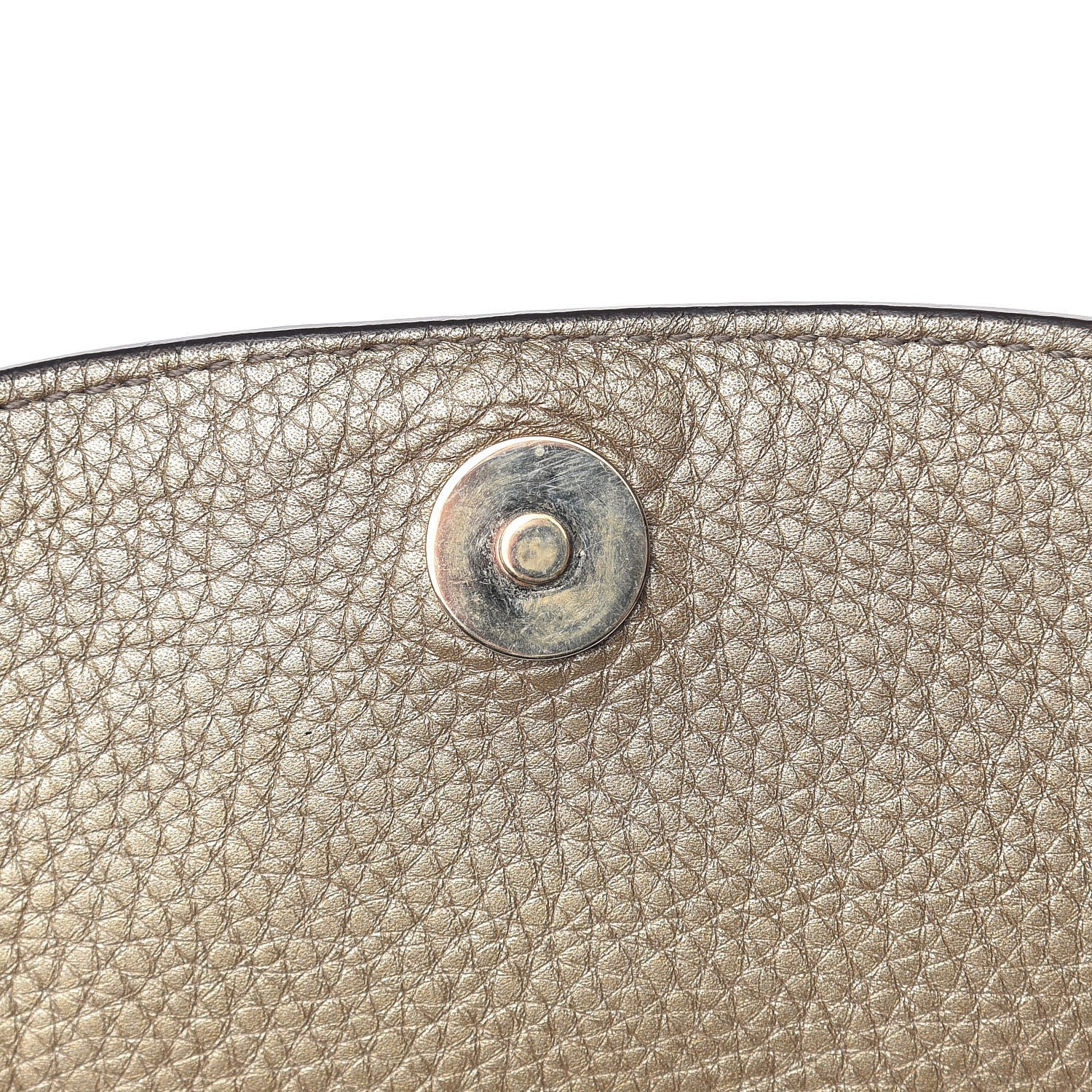 Gucci Metallic Pebbled Calfskin Small Soho Flap Crossbody Golden Beige 13 of 14