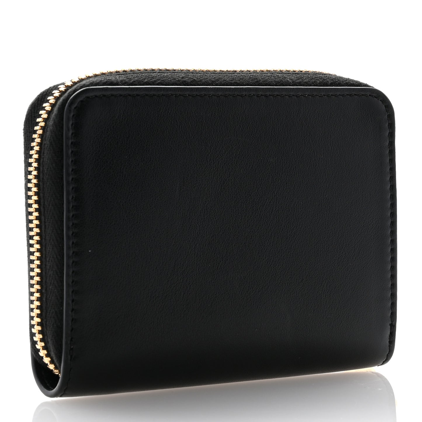 Calfskin Triomphe Zipped Compact Wallet Black