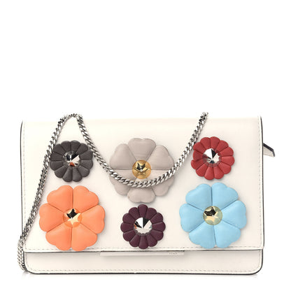 Fendi Vitello Century Lucido Nappa Flowerland Studded Tube Wallet On Chain White Ice Multicolor 1 of 10