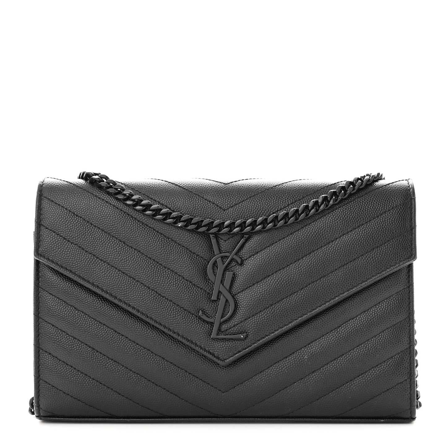 Grain De Poudre Matelasse Chevron Monogram Monochrome Chain Wallet Black