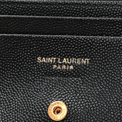 Saint Laurent Grain De Poudre Matelasse Chevron Monogram Card Case Black 6 of 10
