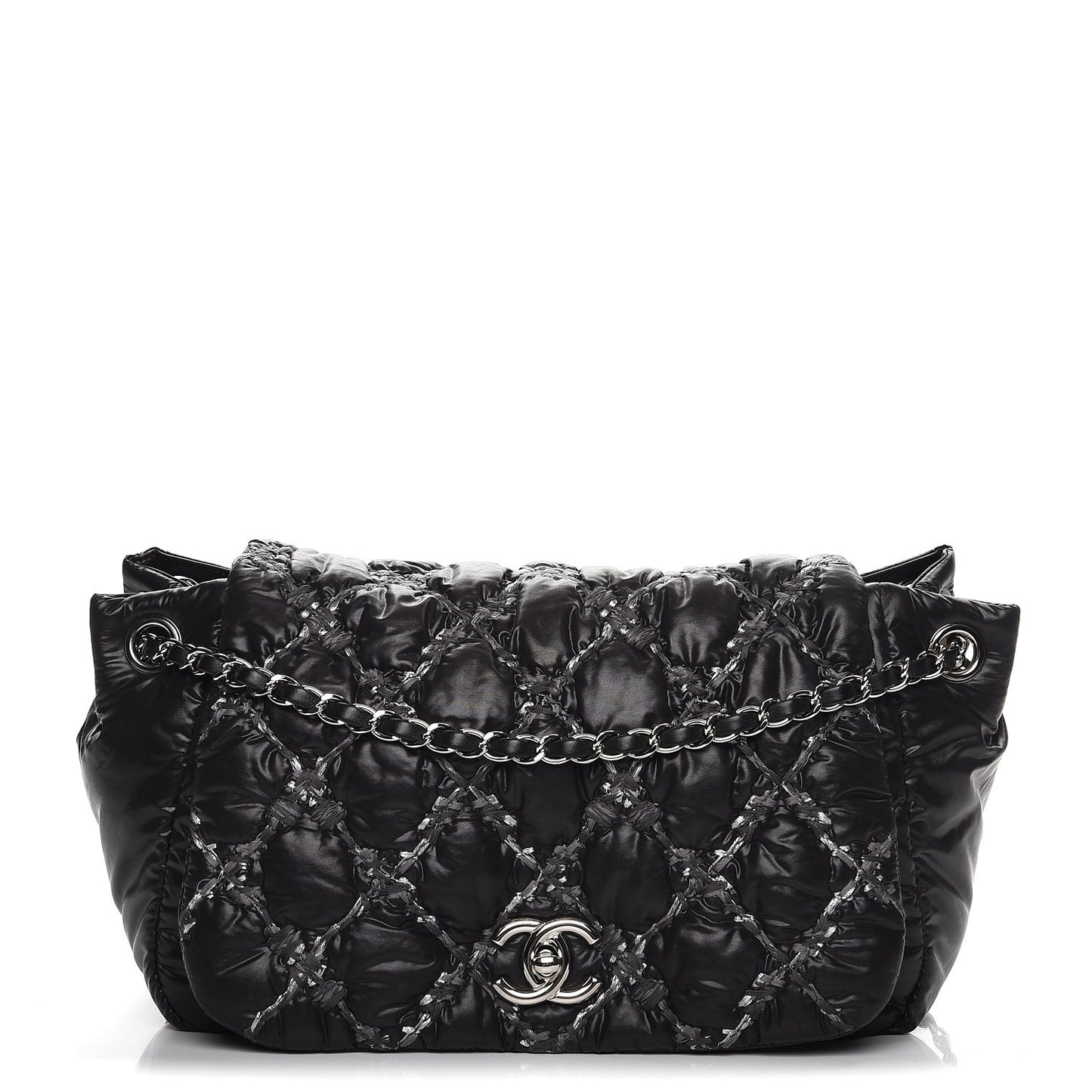 Nylon Quilted Tweed Stitch Bubble Flap Black