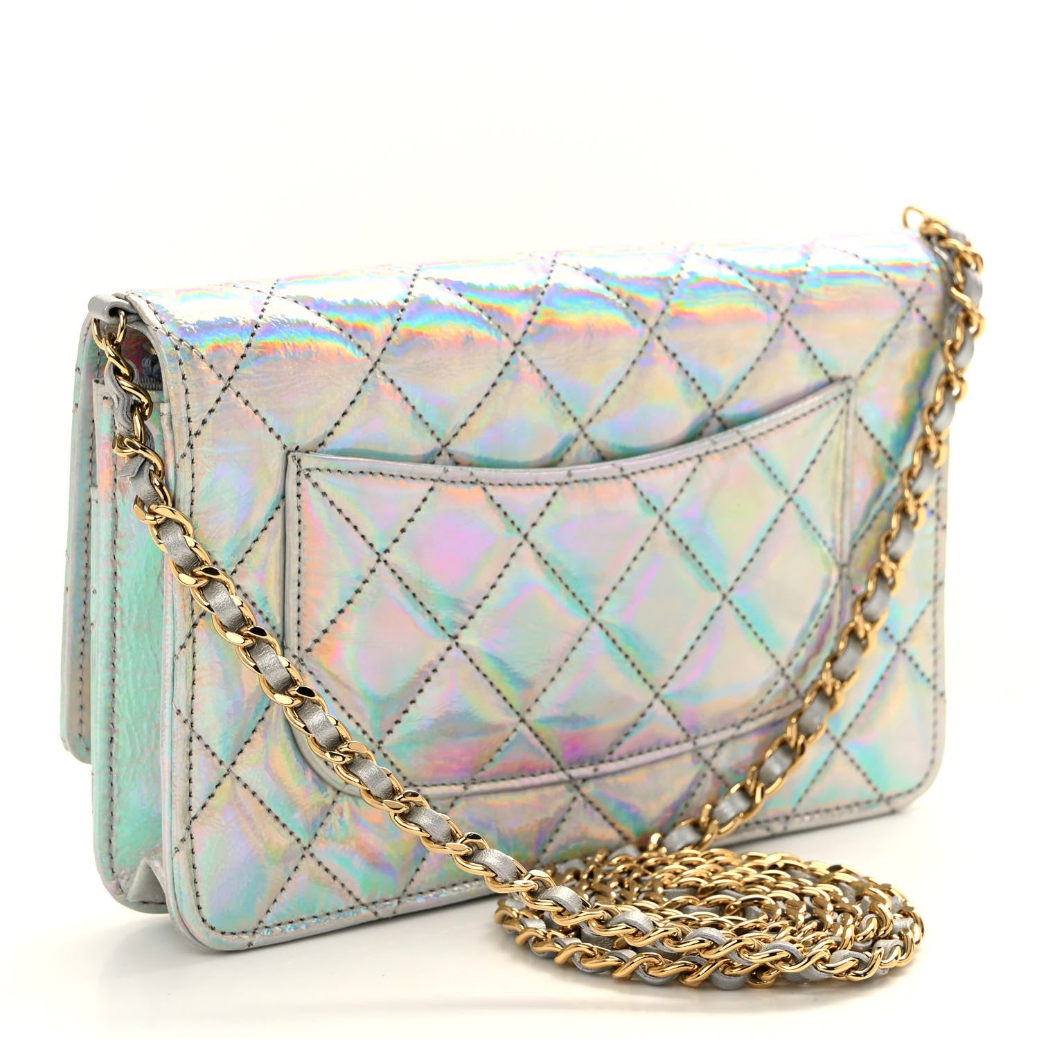 Chanel Iridescent Goatskin Quilted Wallet On Chain WOC Silver 3 of 11