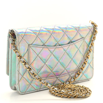 Chanel Iridescent Goatskin Quilted Wallet On Chain WOC Silver 3 of 11