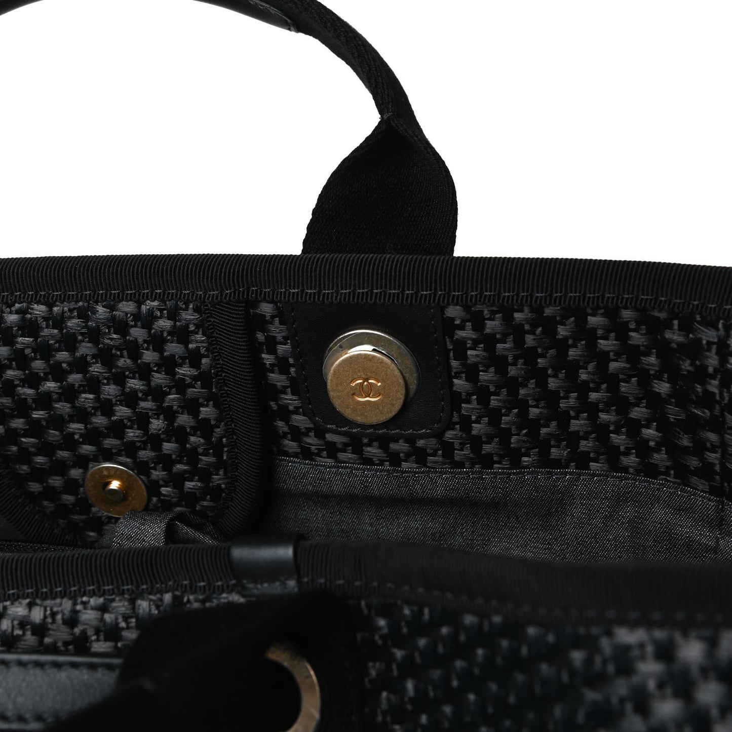 Straw Raffia Calfskin Chain Medium Deauville Tote Black