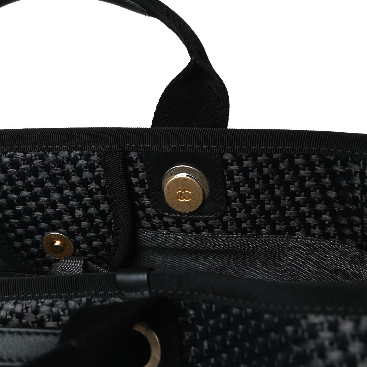 Chanel Straw Raffia Calfskin Chain Medium Deauville Tote Black 11 of 15