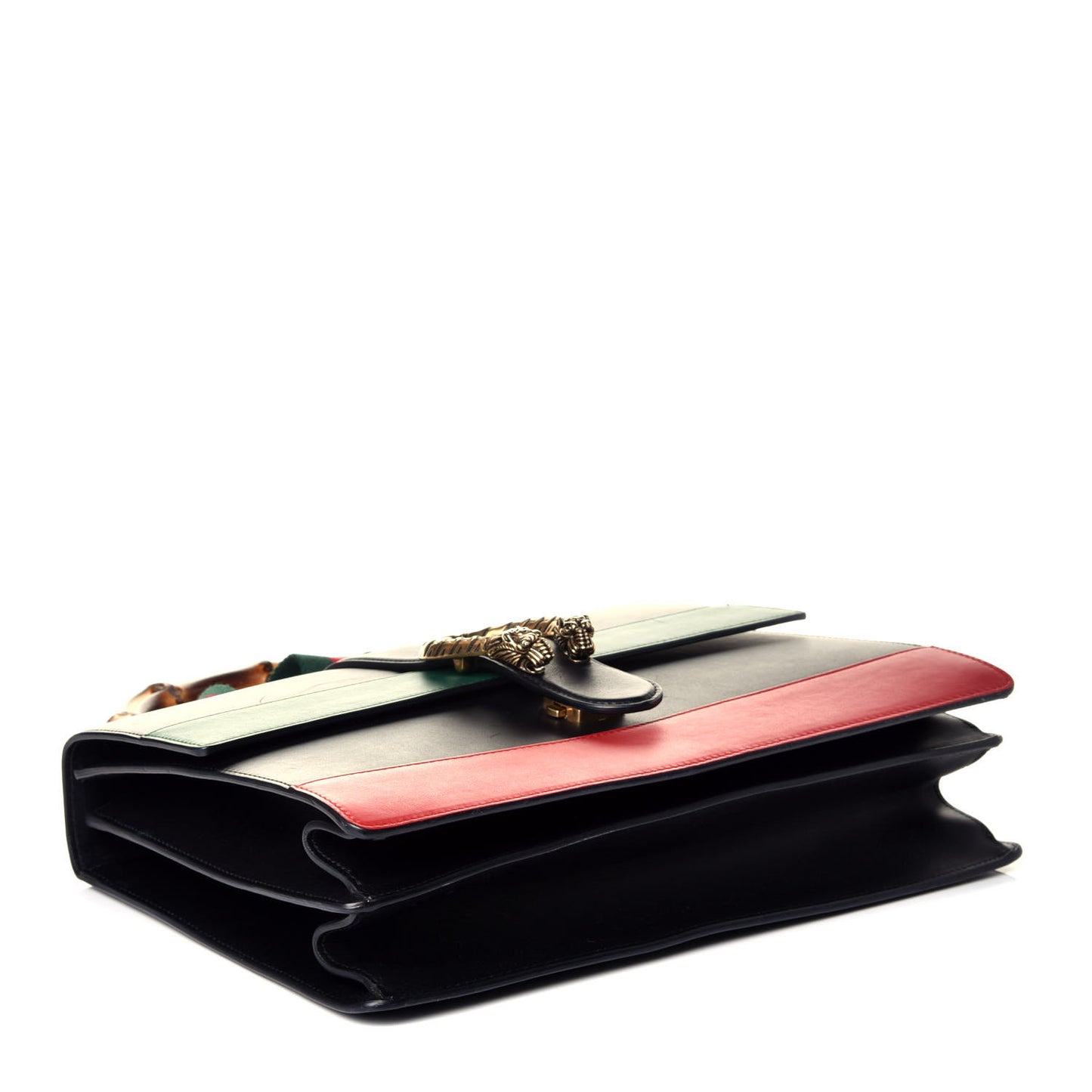 Calfskin Bamboo Web Large Dionysus Top Handle Bag Black Bright Evergreen Hibiscus Red