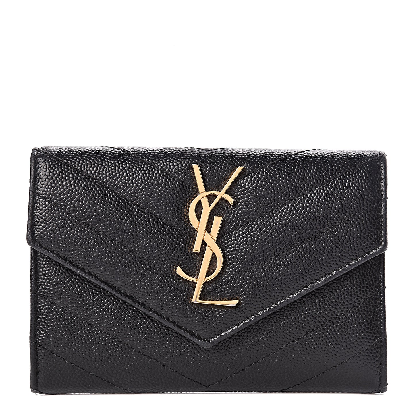 Grain De Poudre Matelasse Chevron Small Monogram Envelope Wallet Black