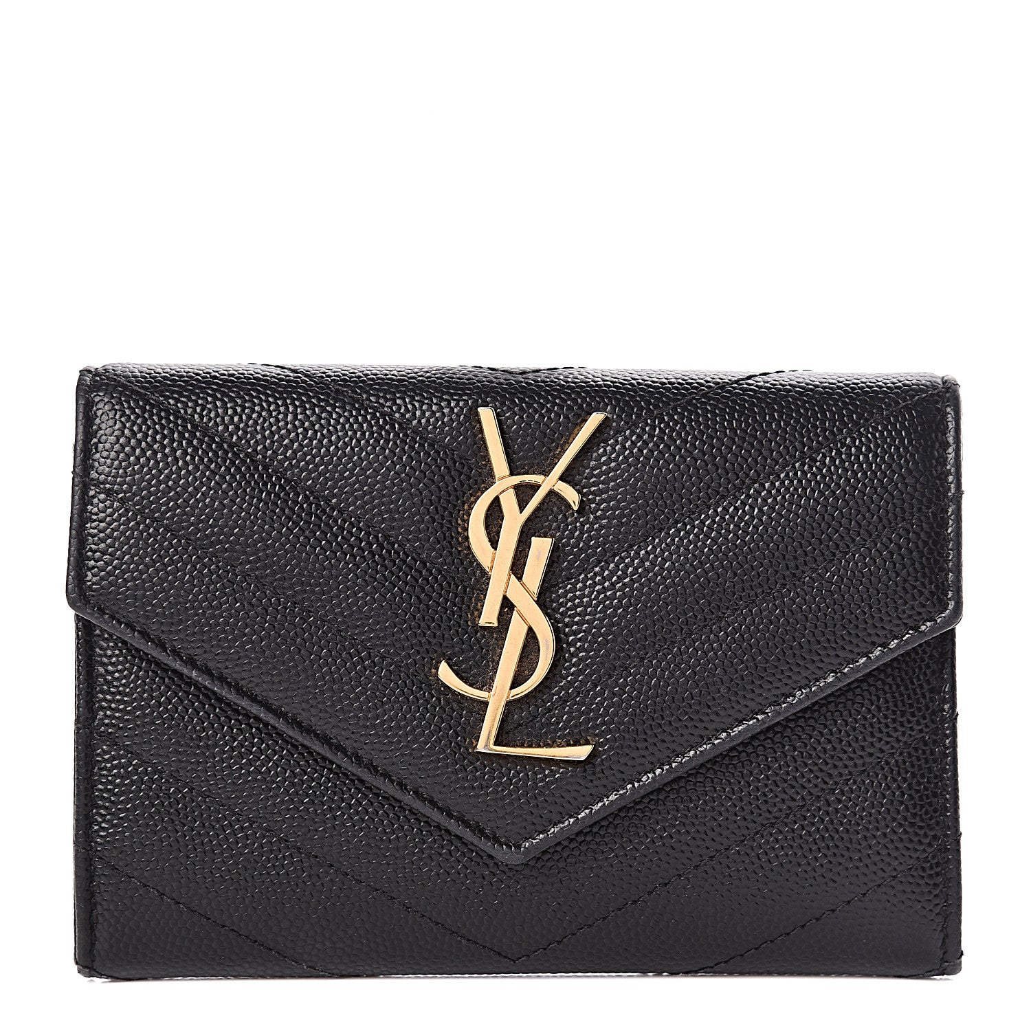 Saint Laurent Grain De Poudre Matelasse Chevron Small Monogram Envelope Wallet Black 1 of 8