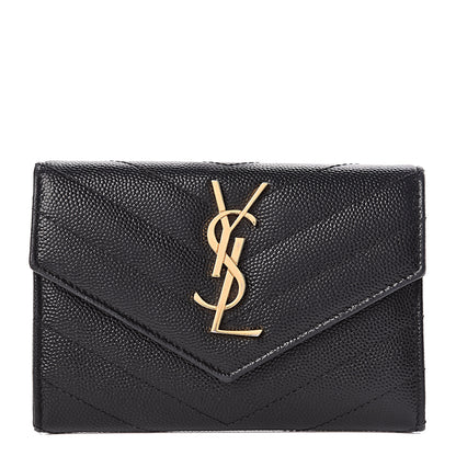 Saint Laurent Grain De Poudre Matelasse Chevron Small Monogram Envelope Wallet Black 1 of 8