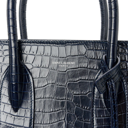 Saint Laurent Calfskin Crocodile Embossed Small Sac De Jour Dark Notte 8 of 13