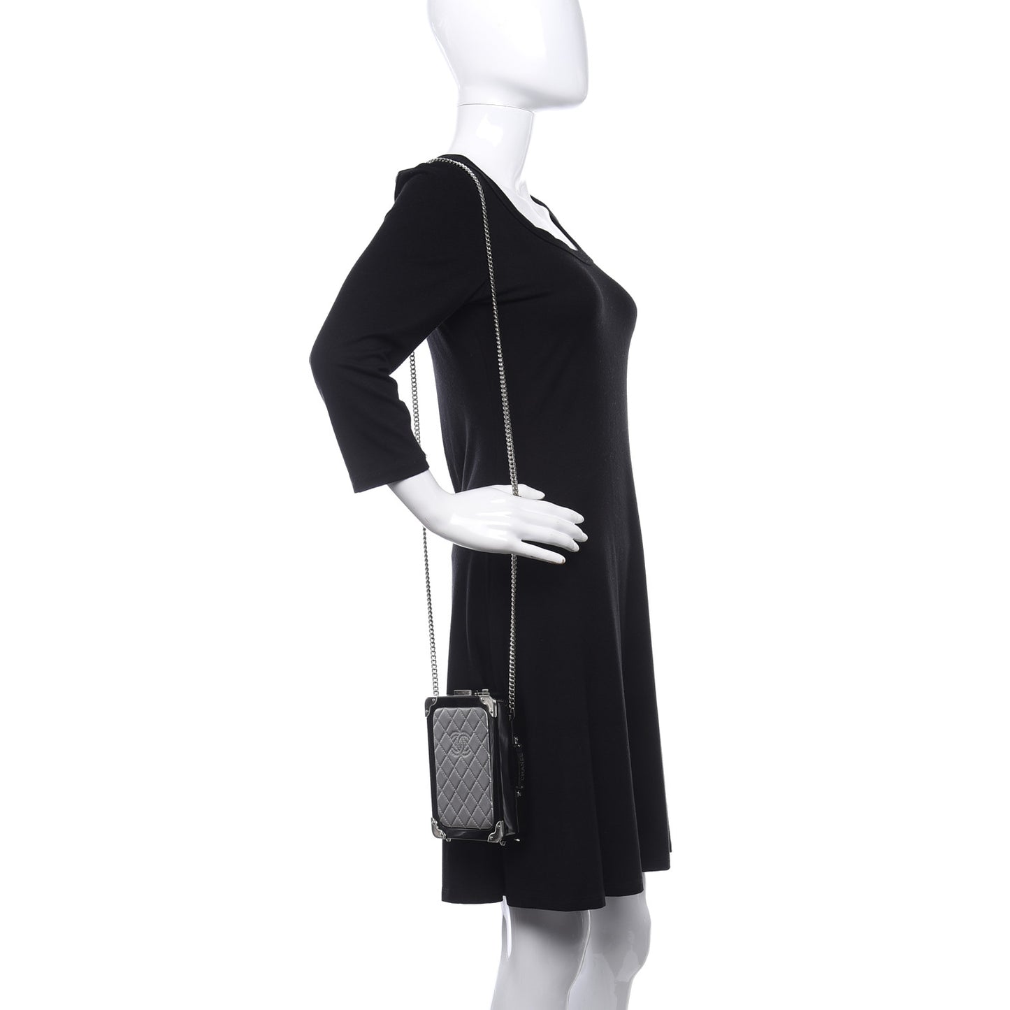Plexiglass Metallic Lambskin Evening In The Air Mini Trolley Minaudiere Clutch Black Silver