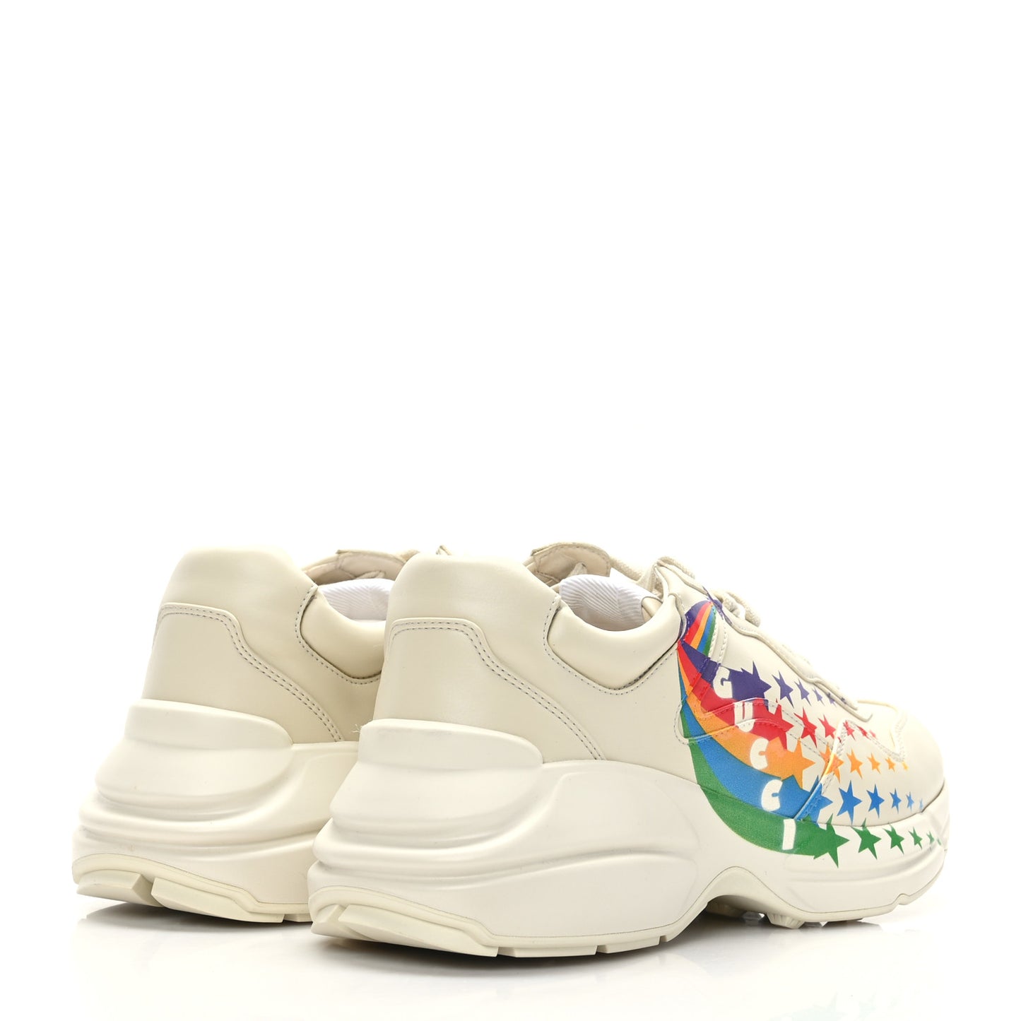 Calfskin Rainbow Stars Womens Rhyton Sneakers Mystic White 40.5 Multicolor