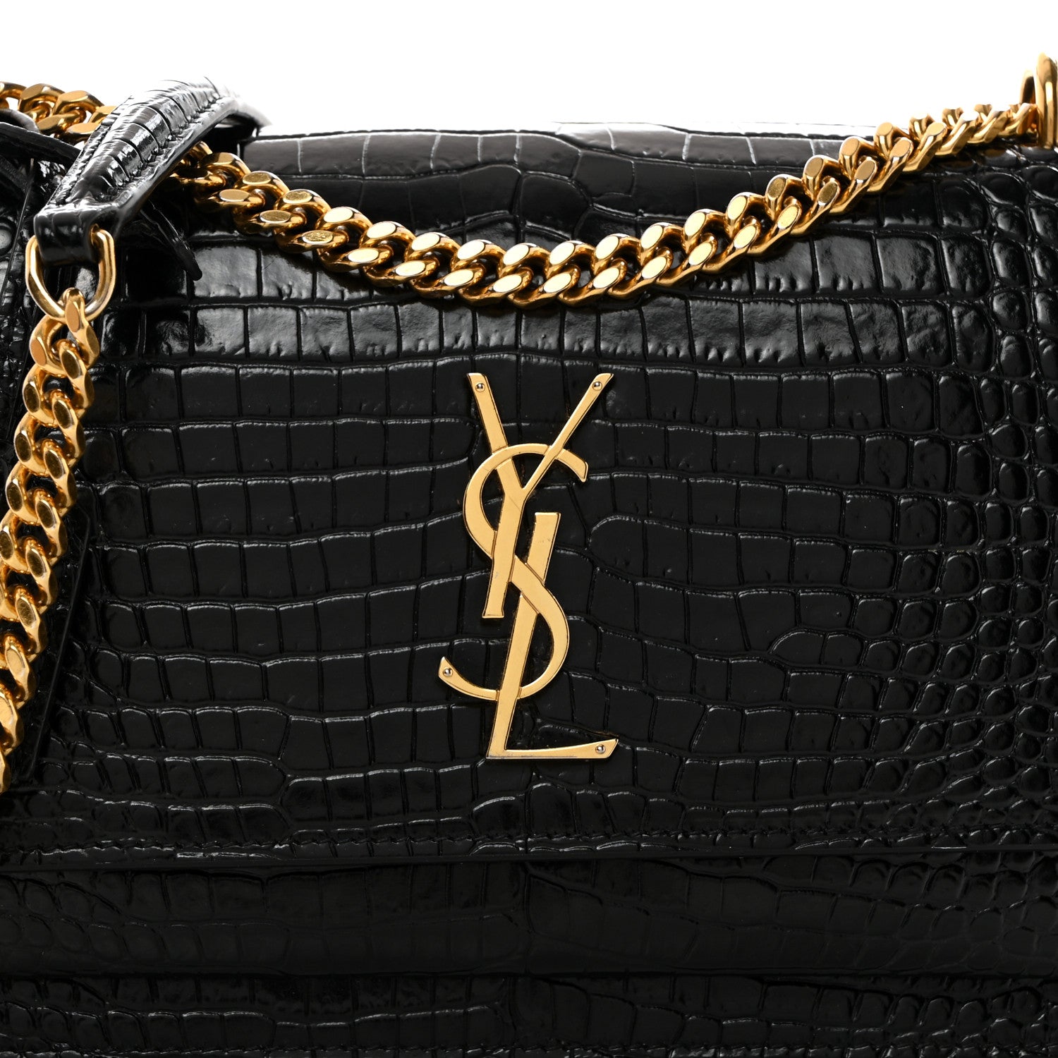 Saint Laurent Calfskin Crocodile Embossed Medium Monogram Sunset Black 9 of 11