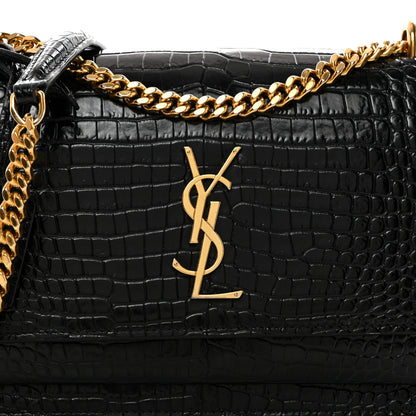 Saint Laurent Calfskin Crocodile Embossed Medium Monogram Sunset Black 9 of 11