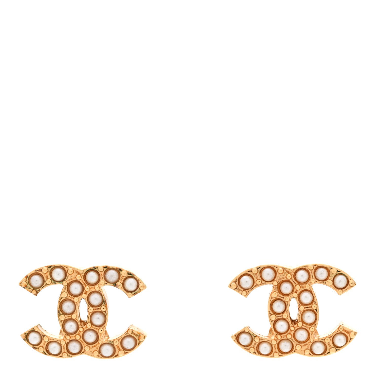 Chanel Pearl Studded CC Earrings Gold 1 of 8