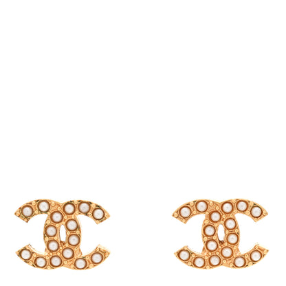 Chanel Pearl Studded CC Earrings Gold 1 of 8