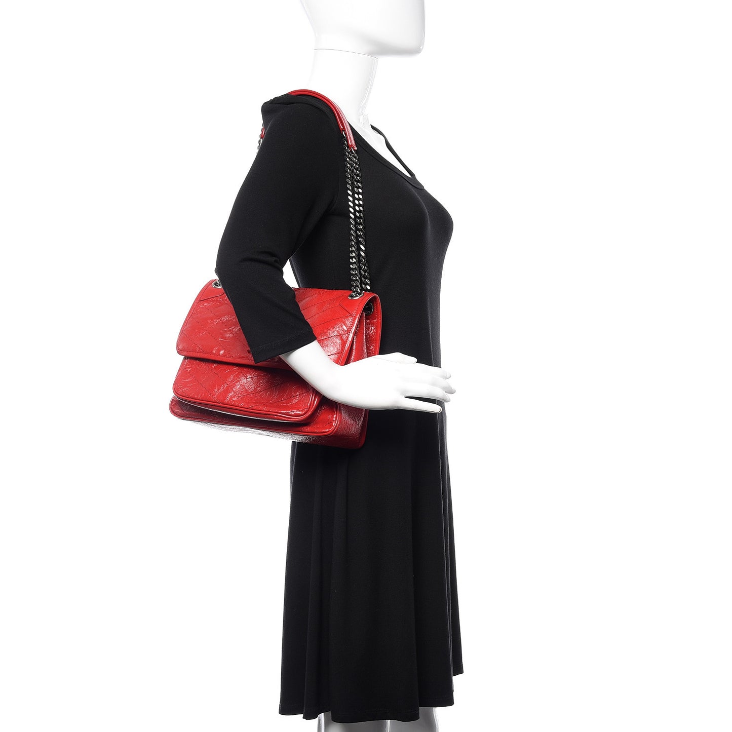 Crinkled Calfskin Matelasse Monogram Medium Niki Chain Satchel Rouge Eros