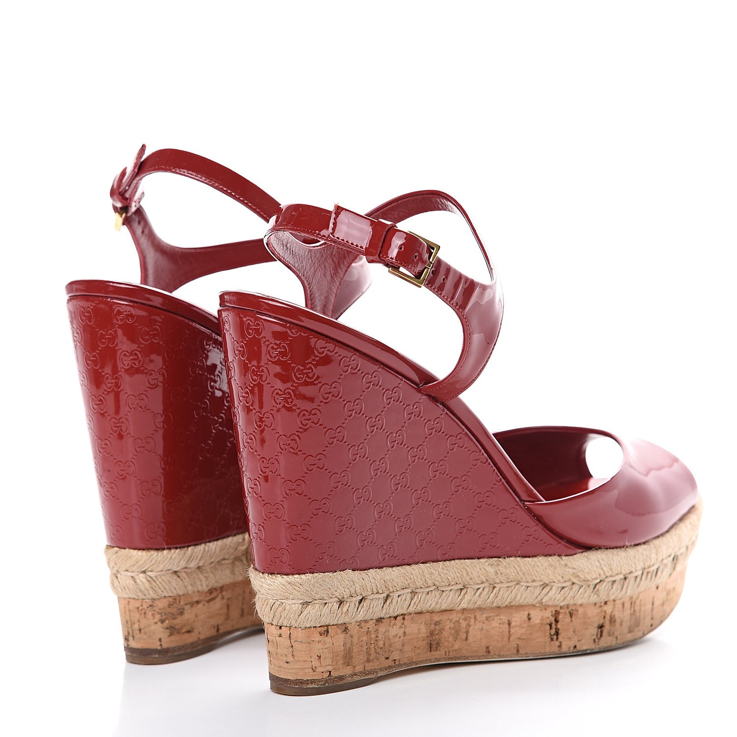 Patent Microguccissima Espadrille Wedge Sandals 39.5 Red