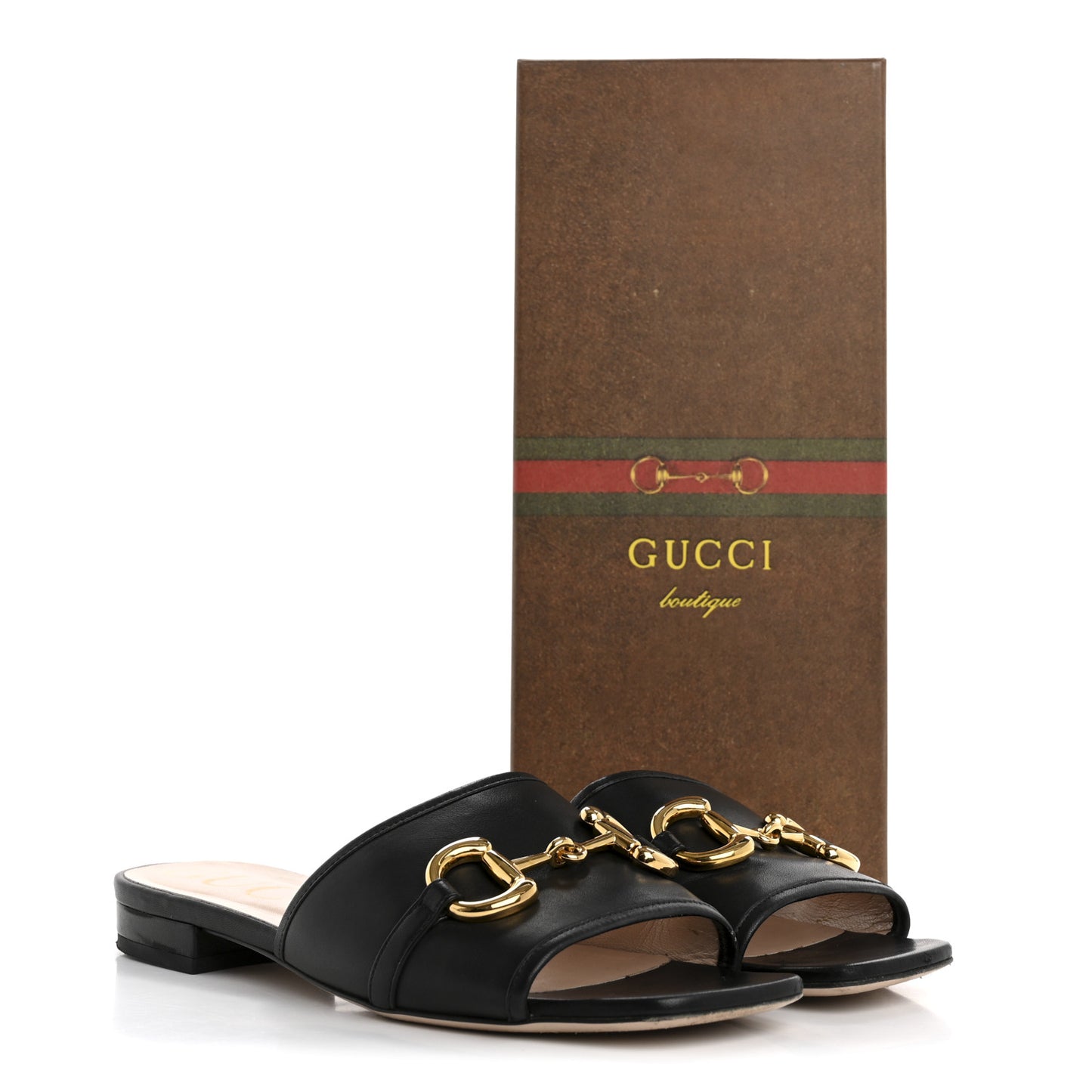 Nappa Horsebit Flat Slide Sandals 38 Black
