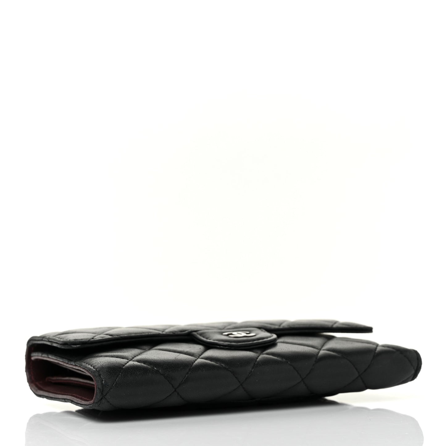 Lambskin Quilted Large Flap Wallet Black