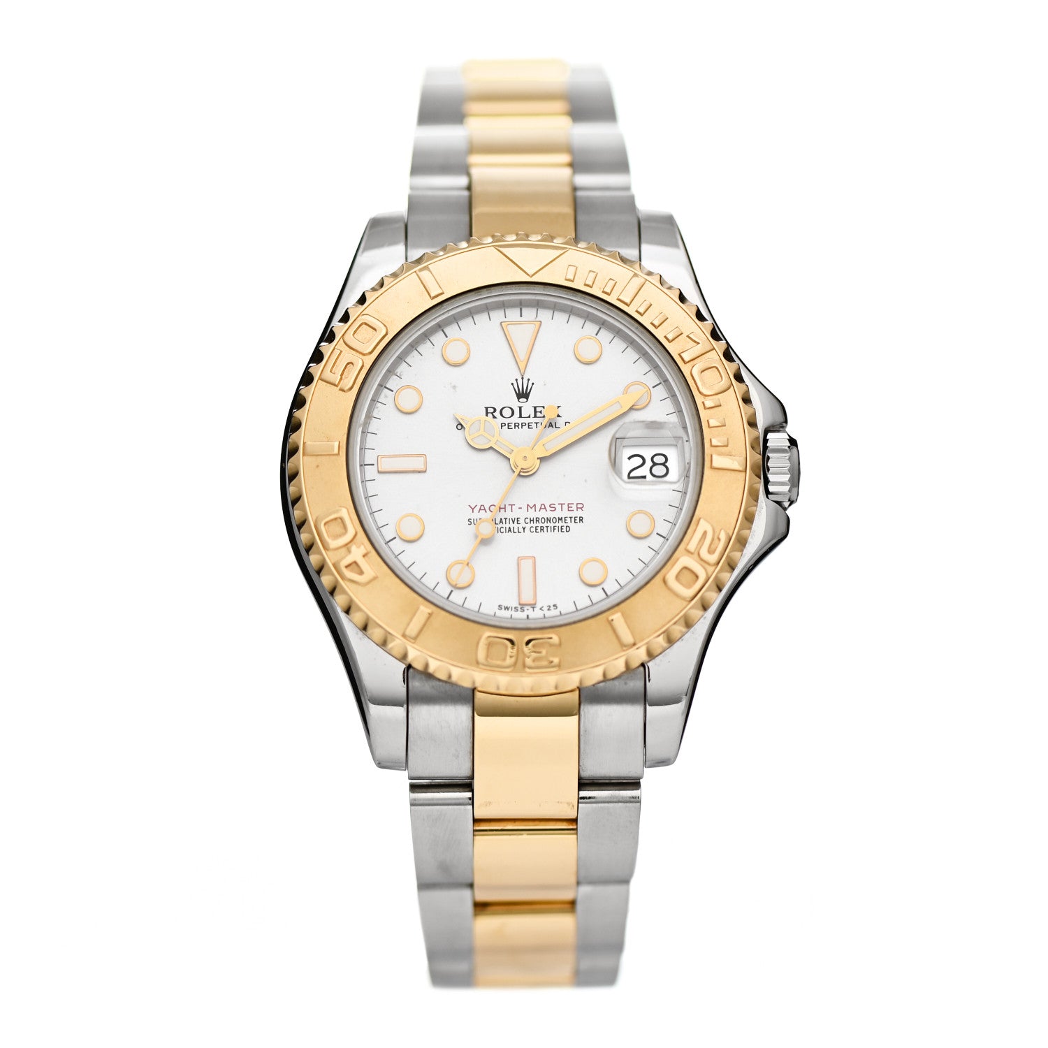 Rolex Stainless Steel 18K Yellow Gold 35mm Oyster Perpetual Date Yacht-Master Watch Silver 68623 1 of 4