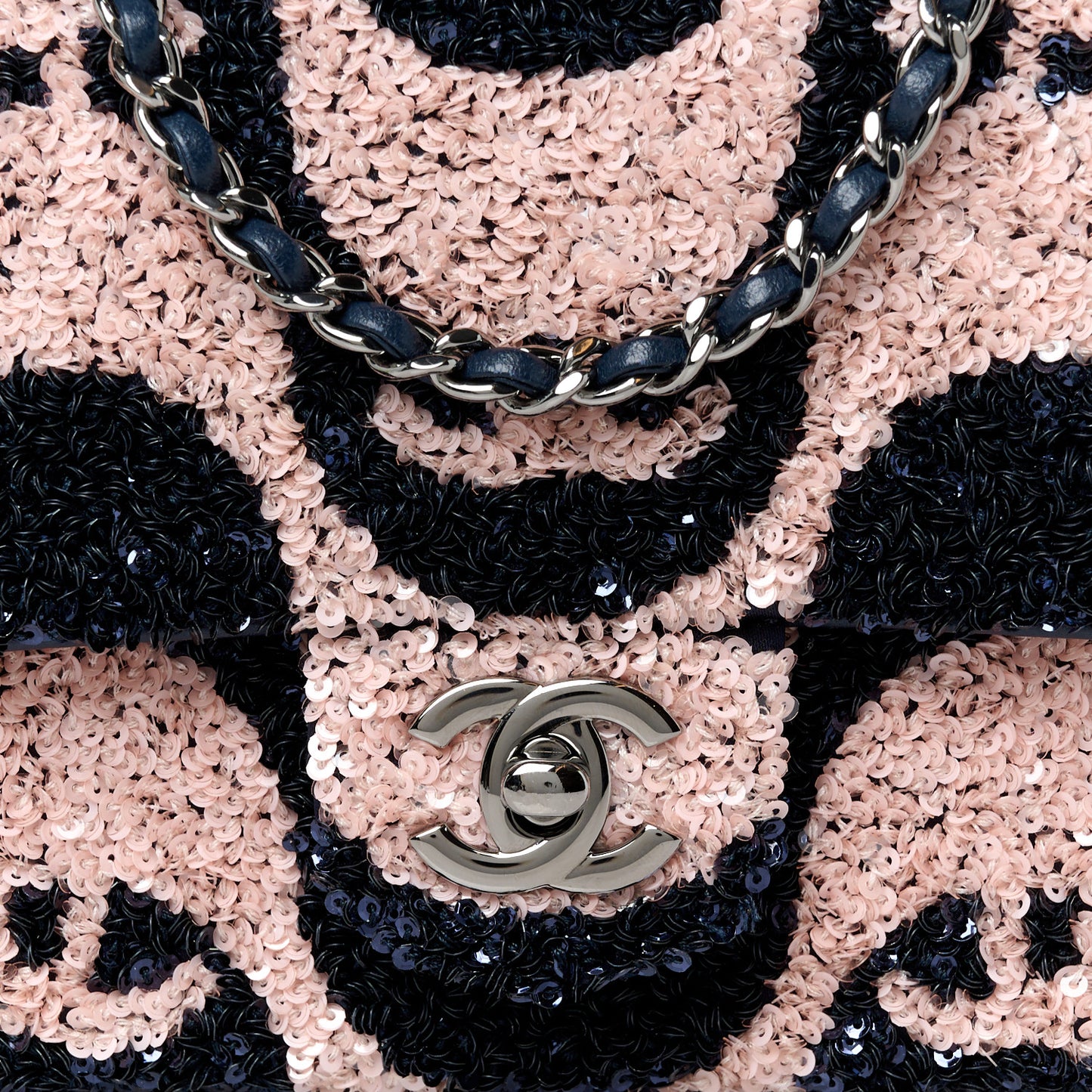 Sequin Mini Rectangular Flap Navy Pink