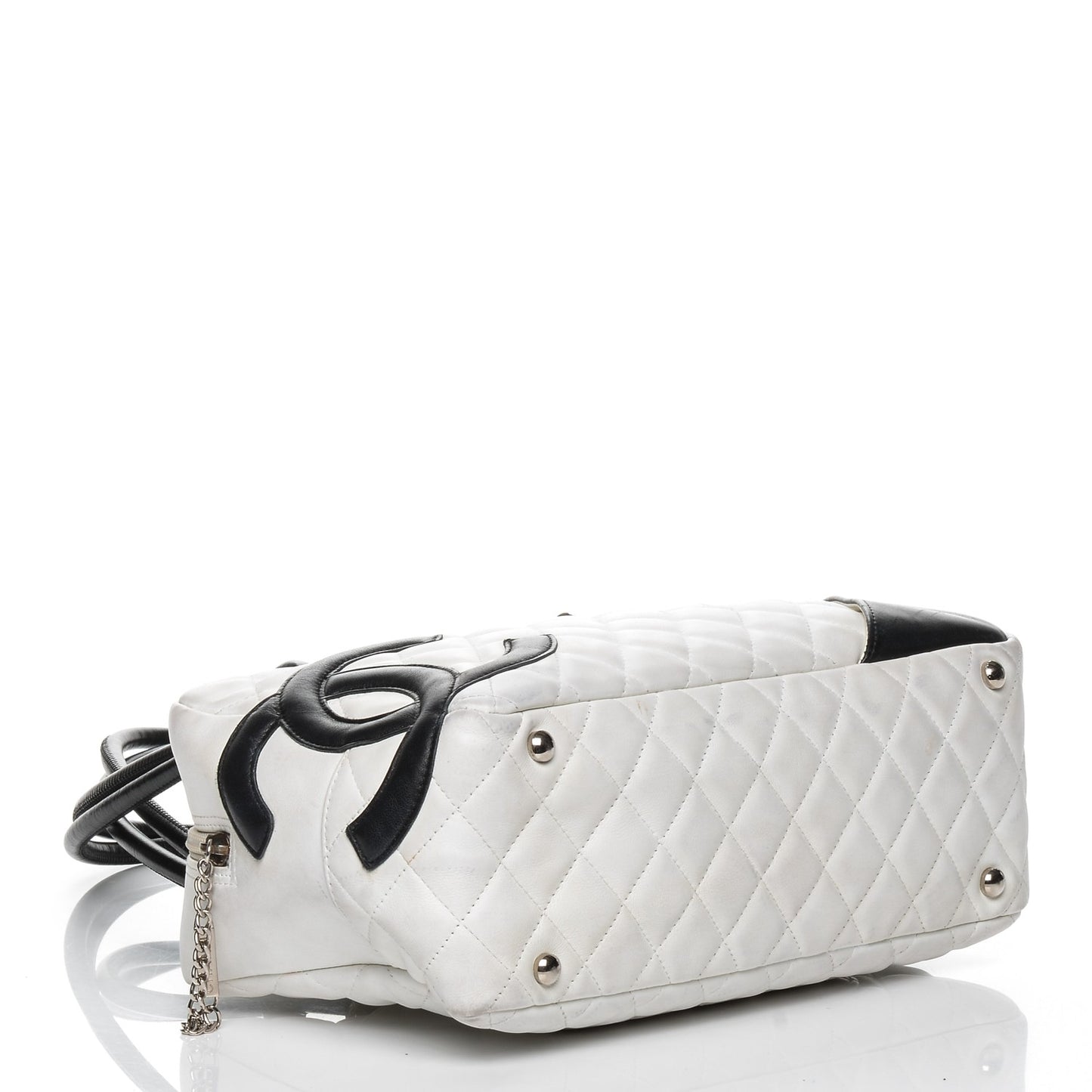 Calfskin Quilted Large Cambon Bowler White Black
