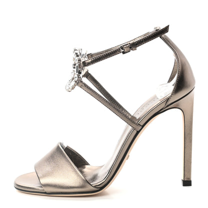 Gucci Metallic Nappa Crystal Interlocking G Ankle Strap Sandals 35.5 Copper 1 of 7