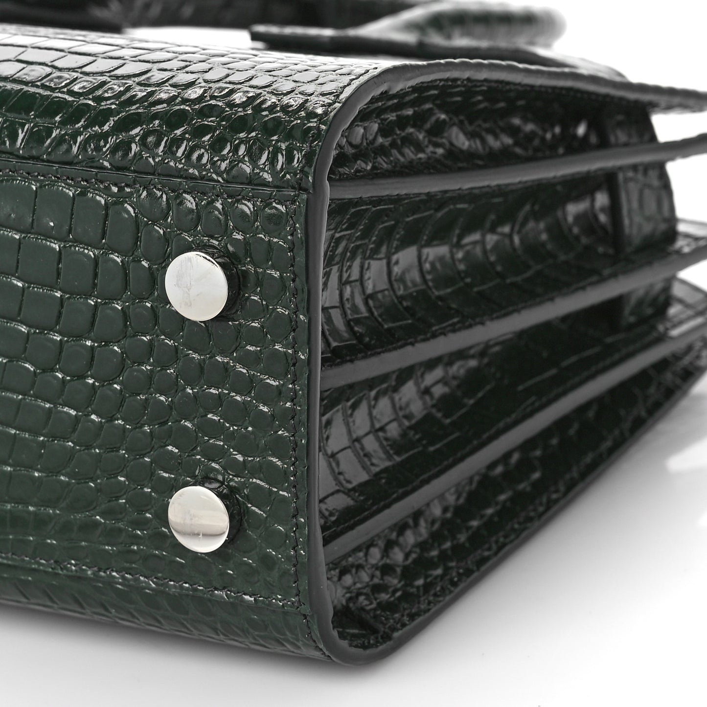 Calfskin Crocodile Embossed Nano Sac De Jour Dark Green