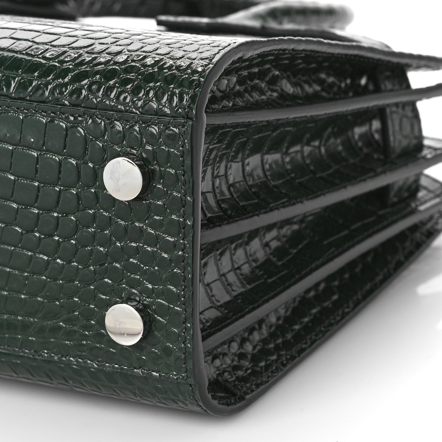 Saint Laurent Calfskin Crocodile Embossed Nano Sac De Jour Dark Green 8 of 8