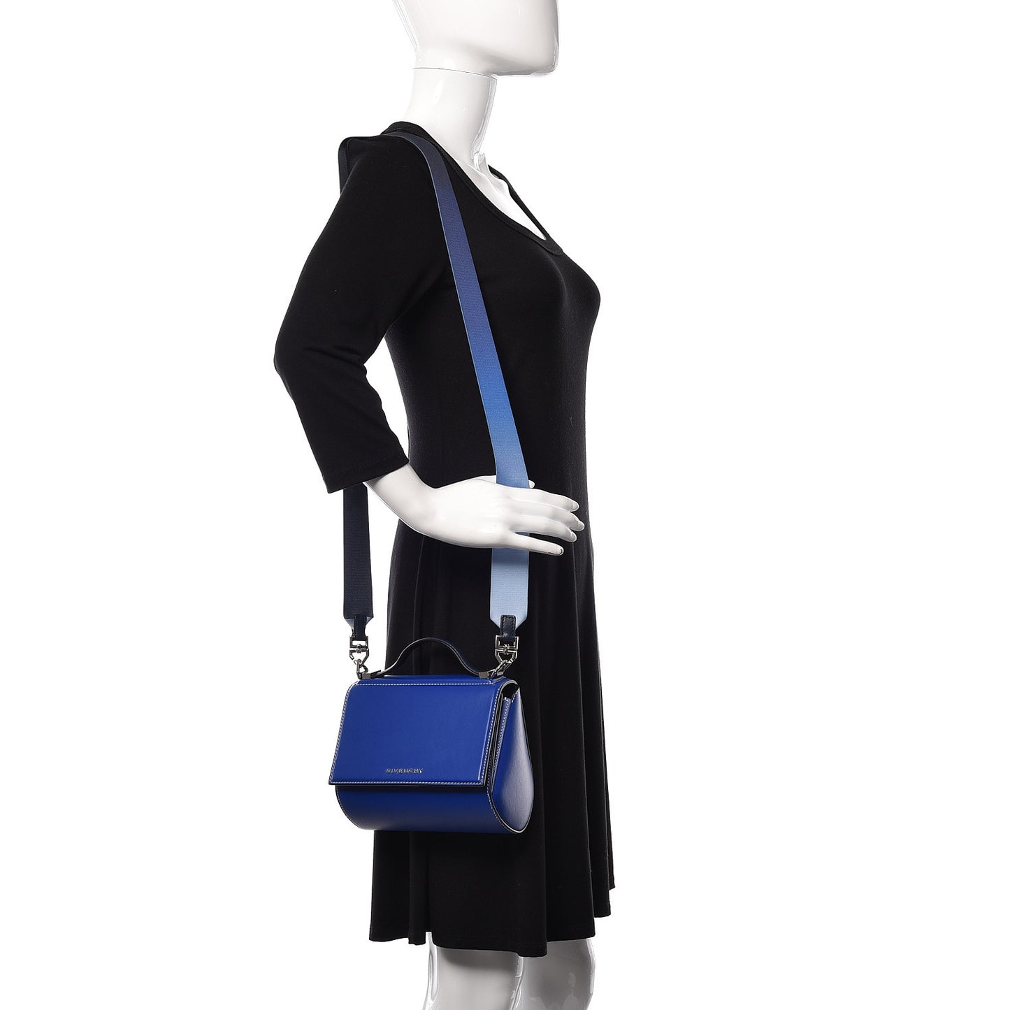Calfskin Mini Pandora Box Logo Strap Crossbody Bag Moroccan Blue