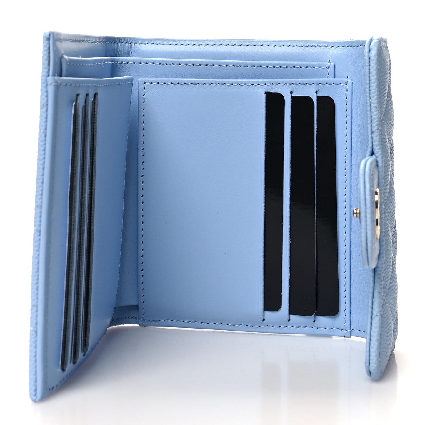 Caviar Quilted Compact Flap Wallet Light Blue