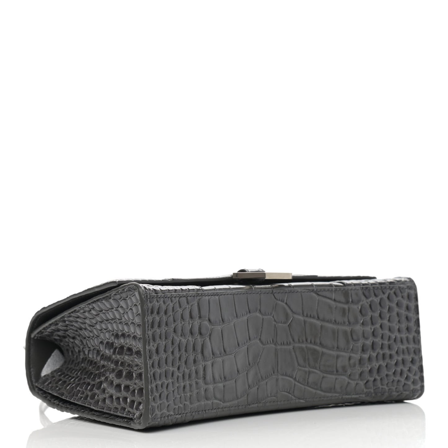 Shiny Calfskin Crocodile Embossed Medium Hourglass Top Handle Bag Dark Grey