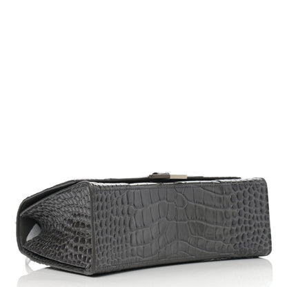 Balenciaga Shiny Calfskin Crocodile Embossed Medium Hourglass Top Handle Bag Dark Grey 4 of 11