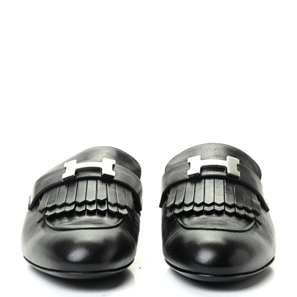 Hermes Goatskin Rivoli Mules 37.5 Black 2 of 8